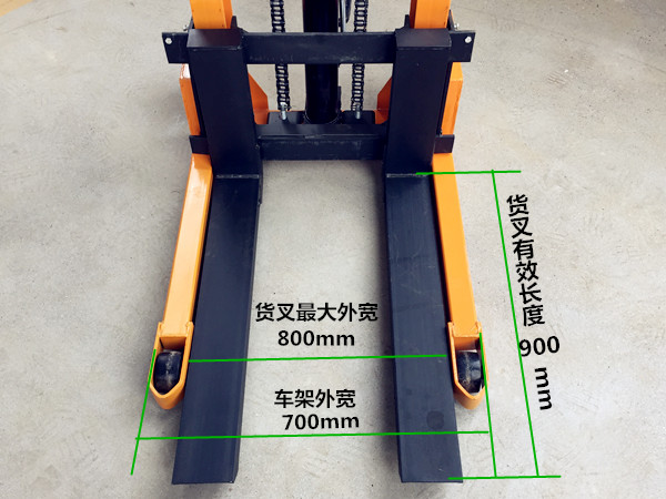 手動液壓裝卸車貨叉尺寸詳細(xì)標(biāo)注圖--河北東圣吊索具制造有限公司--石材夾具_(dá)小型攪拌機_手動叉車_液壓堆高車